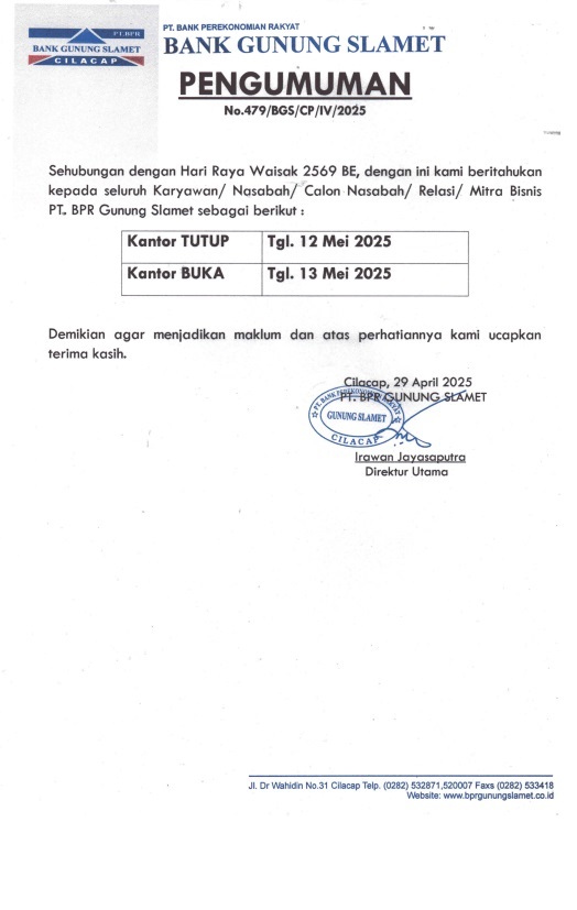 Rencana Melakukan Kegiatan Operasional di Luar Hari Kerja Operasional dan pada Hari Libur Nasional