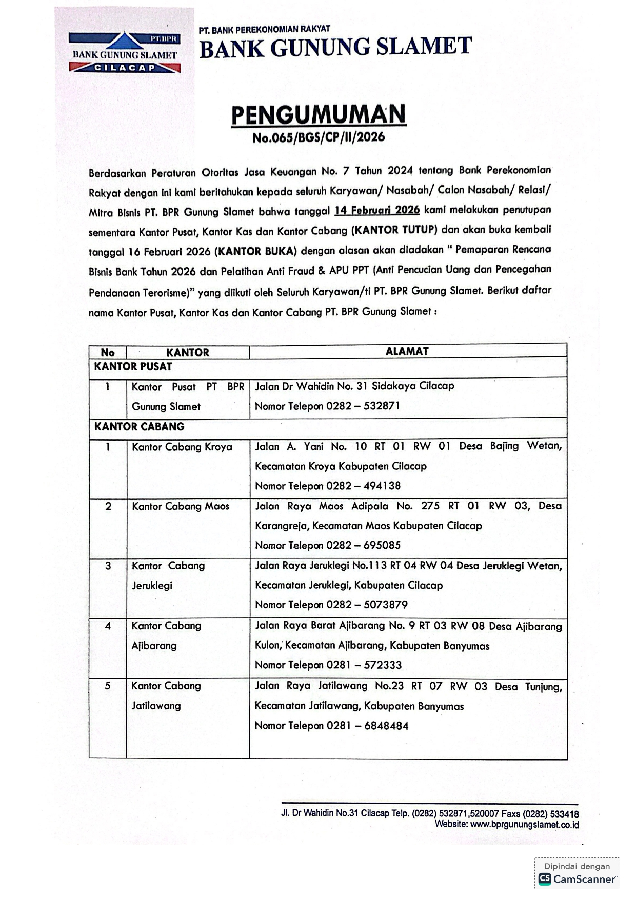 Pengumuman libur 14 Februari 2026